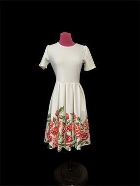 LuLaroe Amelia White/Floral Fit-and-Flare Dress size S